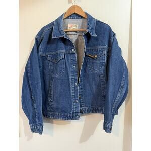 VTG Made In USA Saddle King Western Blue Denim Trucker Jacket 48 Reg